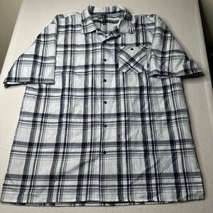 TRUE ROCK Mens 4XL Plaid Short Sleeve Button Up Shirt Black White Casual Shirt